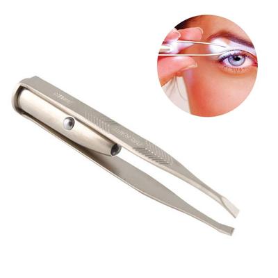 Edelstahl Make-Up LED Licht Slant Tip Haar Entfernung Wimpern Augenbrauen Pinzette Make-Up-Tool mit Batterie
