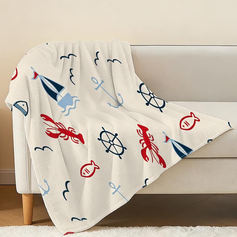 Lightweight Flannel Blanket, Ocean Themed Soft Skin-Friendly Throw for Home, Window Sill Decor, Halloween & Christmas Use