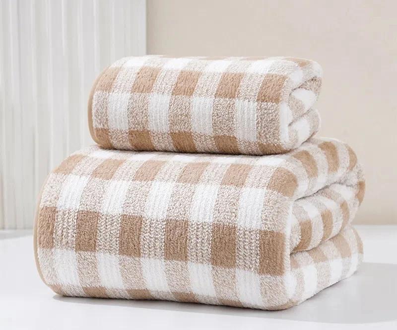 Japanisches minimalistisches Karomuster Handtuch Saugfähig Dick Weich Badetuch Baumwolle Waschen Badetücher Zwei in Eins Eltern-Kind-Set Handtuch