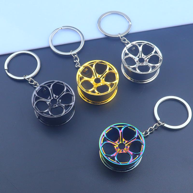 Laser Logo Metal Wheel Keychain - Gold, Silver, Black, Colorful Wheel Pendant Small Gift for Car Lovers