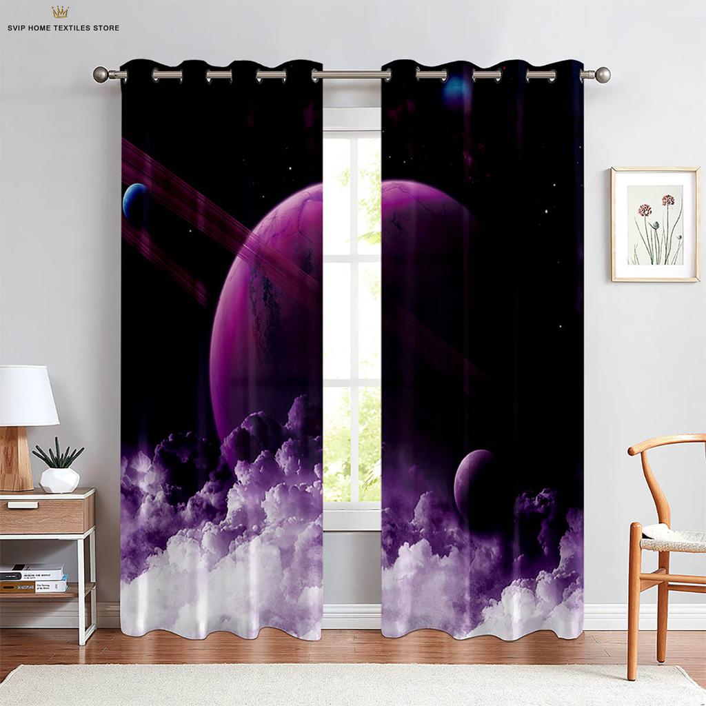Dreamy Starry Sky Galaxy 3D Printed Curtains, Blackout, Heat Insulation, Living Room, Study, Bedroom, Home Decoration, 2 Pcs