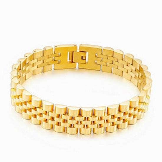 Herrenmode Verstellbares Titanstahlarmband: Europäischer & Amerikanischer Koreanischer Stil, Fünf-Glieder-Design, 15 mm breites gebogenes Edelstahl-Uhrenarmband.