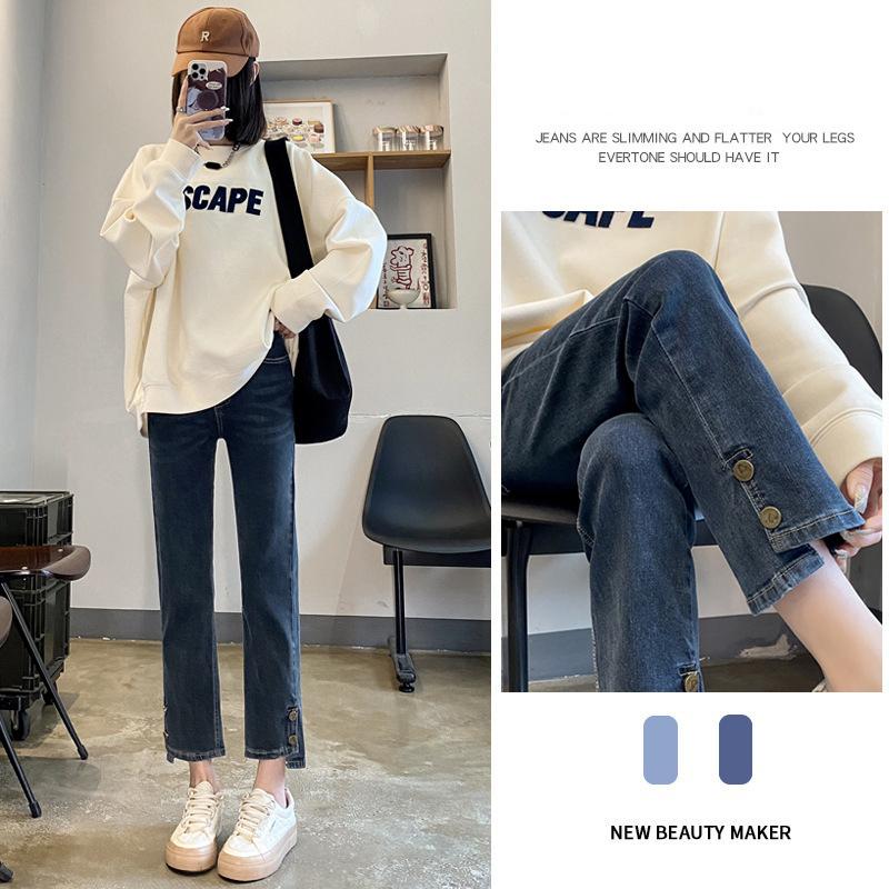 Spring and Autumn Jeans Women Straight High-waisted Thin Nine-tenths Pants Pipe Pants Denim Jeans