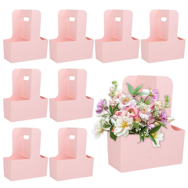 5/10pcs Kraft Paper Flower Bouquet Bags Portable Drink Coffee Take Out Holders Wedding Birthday Party Christmas Gift Packing Box