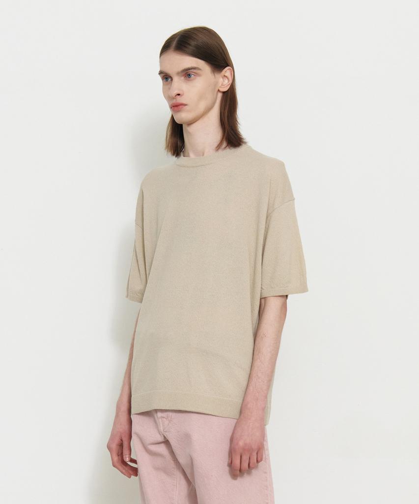 KNITTED Cool Summer Essential Round Short Sleeve Knit Tee Beige