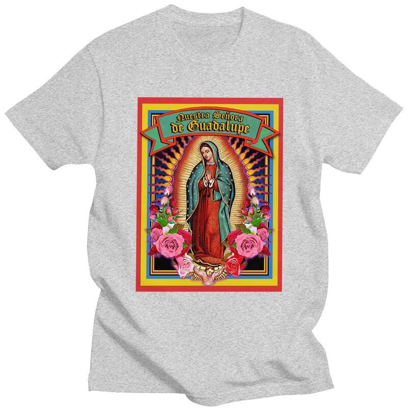 Custom Guadalupe Virgin Mary T Shirts for Men Pure Cotton Tee Tops Religious Art Tshirts Short Sleeve Tshirt