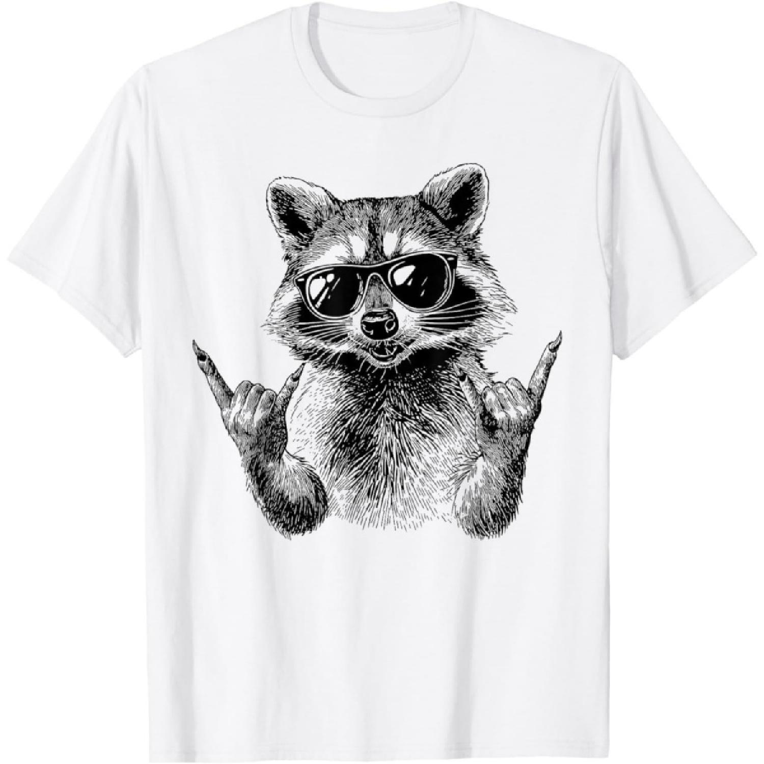 

ObRenKi Funny Rocking Raccoon Meme Western Aesthetic Rock Music Vibe T-Shirt XXXXXL білий
