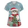 Women's Fashionable V-neck Workwear Christmas Printed Short Sleeved Pocket Side Slit Workwear Basic Pullover Top
