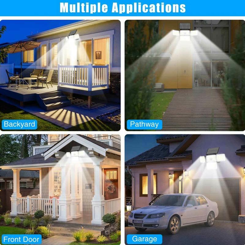 198LED Solarlicht 4 Kopf 3 Modi IP65 wasserdicht 270 Weitwinkel Bewegungssensor Garten Sicherheitswand
