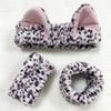 3pcs/set Leopard Print Cute Cat Ear Plush Headband Elastic Wrist Strap  For Women Girls