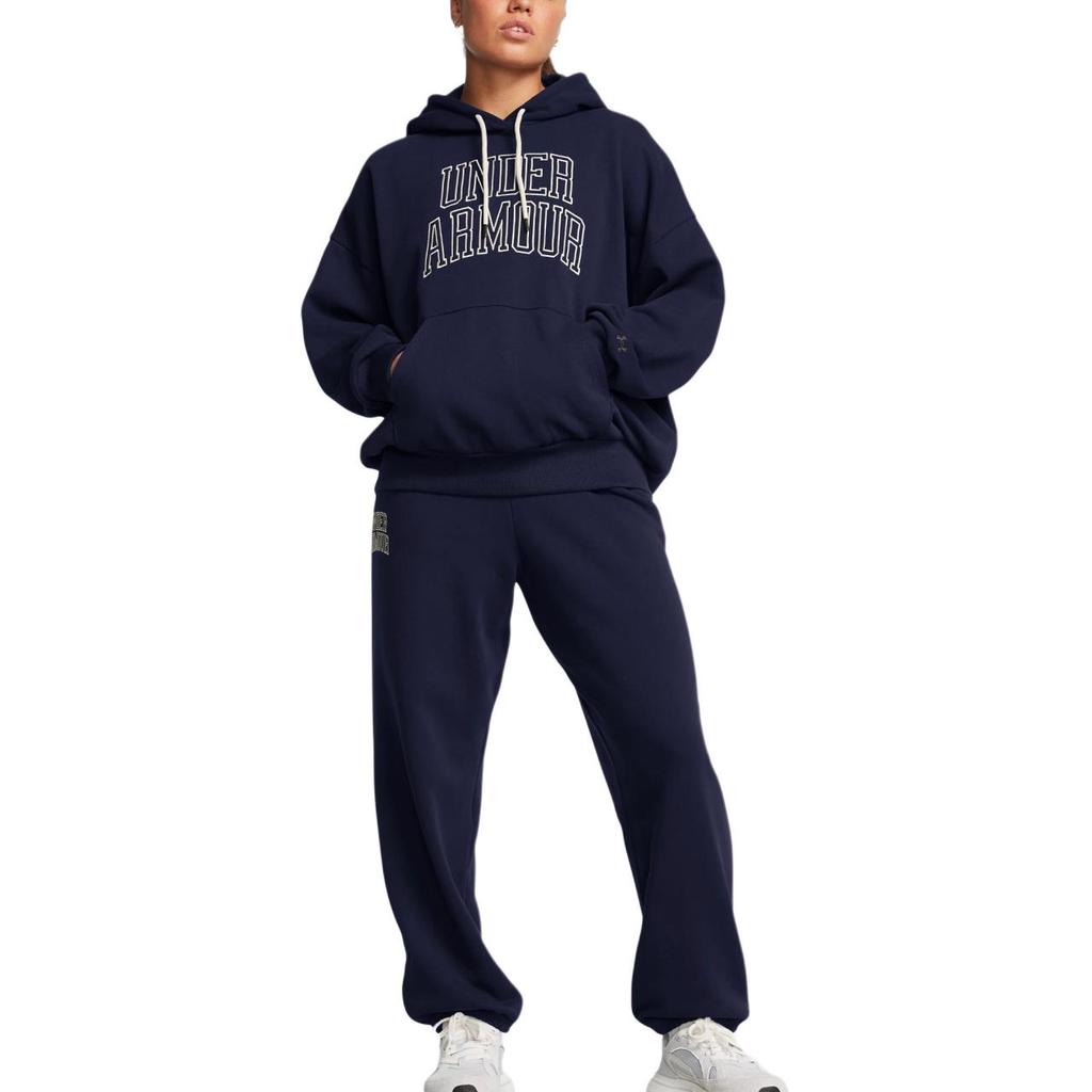 Under Armour Sudadera con capucha oversize de felpa pesada para mujer, sudaderas con capucha, azul marino medianoche 1386494-410