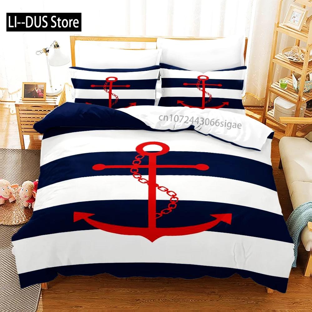 Marine Anchor Pattern Duvet Cover Set Fashion Bedding Set Ultra Soft Quilt Cover And Pillowcases For Kids Teens Boys Bedroom