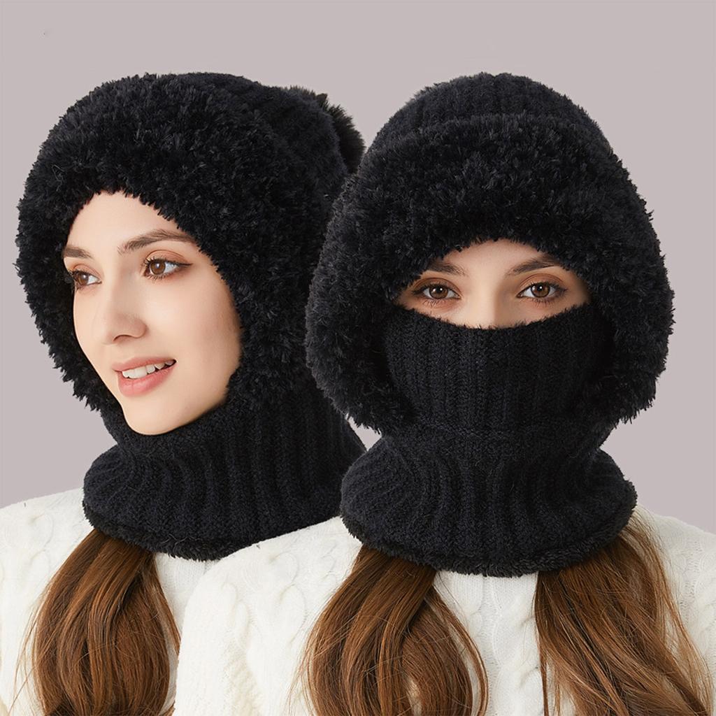 Flannelette Lined Winter Hats Knitted Hat With Ear Protectors Scarf Mask Set Warm Soft Cap For Women