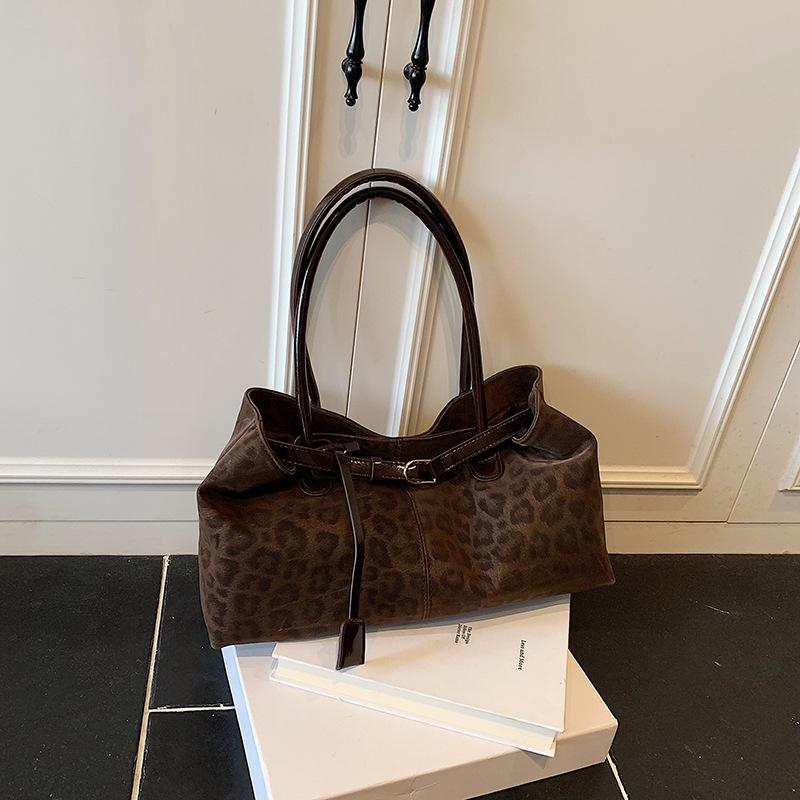 Leopard Print Belt Buckle Underarm Shoulder Bag,Vintage Large Capacity Women Tote Bag,2026 Autumn Winter New Top Handle Handbag