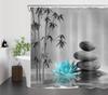 Zen Spa Shower Curtain Grey Bamboo Stone with Teal Water Lily In Water Bathroom Shower Curtain Teal and Gray Bathroom Curtain