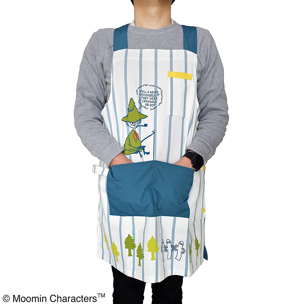 Saint Ladies Moomin Striped Navy Size Total 89cm Apron, (Unisex) [ST-IM0050], M-LL (Men's S-L), Bust Approx. 79-104cm, Length Approx.