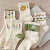 10 Pairs of New Female Spring and Autumn Lovely Flowers Fresh Green Tube Socks