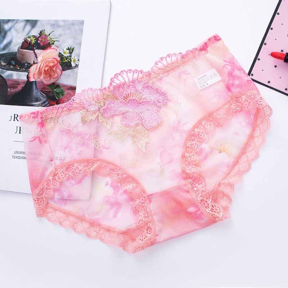 4Pcs Transparent Lace Flower Underpants Mesh Underwear for Women Sweet Lace Seamless Briefs  Gifts