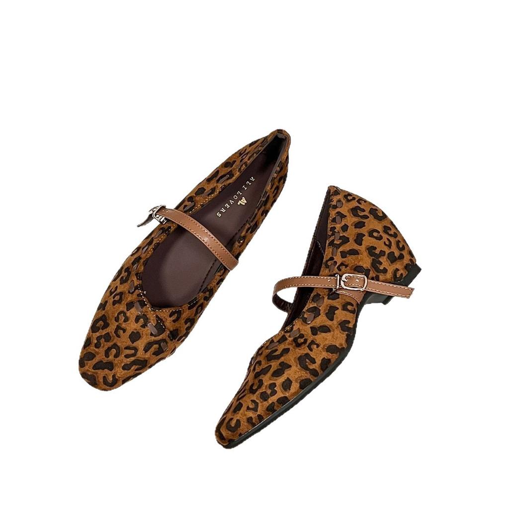 Retro thick heel inner height increase leopard print Mary Jane shoes women's shoes 2025 spring and autumn new versatile single shoes evening shoes