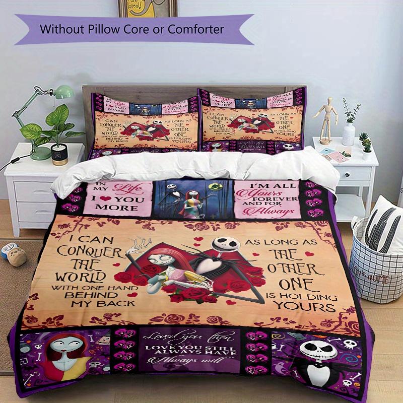 3pcs Rose Design Jack and Sally Bedding Set, Including 1 Quilt Cover and 2 Pillow Shams, Without Filling, Soft and Comfortable Home Bedroom F077