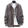 Męski płaszcz zimowy dzianinowy kołnierz ze stójką z długim rękawem gruby ciepły zamek błyskawiczny kieszenie elastyczny Pure Color Casual Men Jacket sweter płaszcz