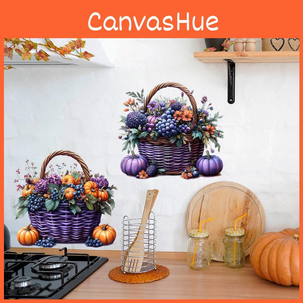 Halloween Pumpkin Flowers Fruit Basket Glass Showcase Home Decor Wall Stickers