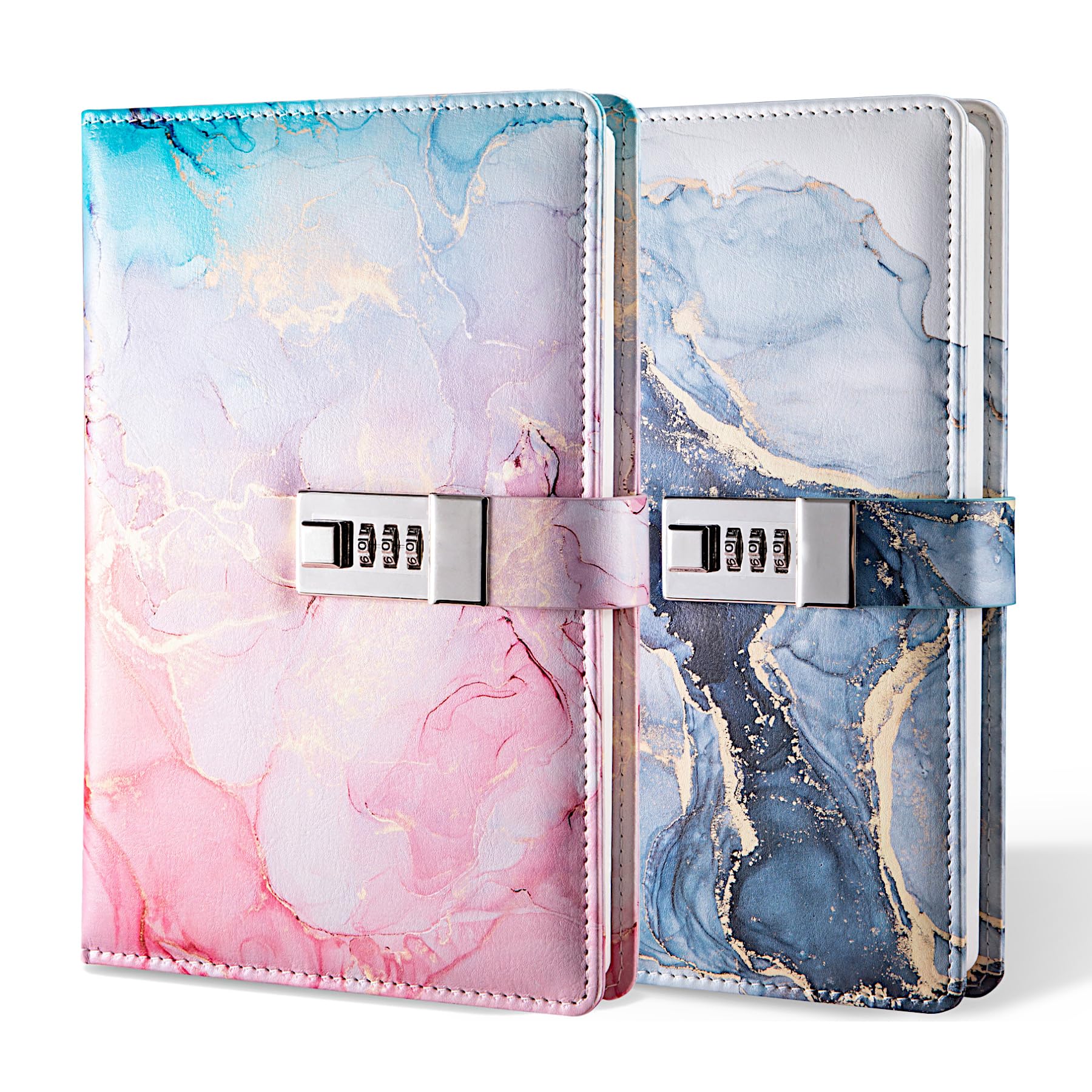 

Flatland A5 Marble Diary with Lock, Adult Size (Set of 2, Blue & Pink)