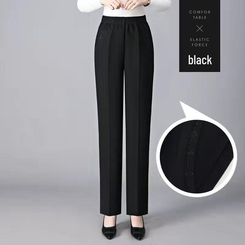 Fleece-Lined High-Waisted Straight-Leg Pants for Middle-Aged & Elderly Women - Ideal for Spring & Autumn