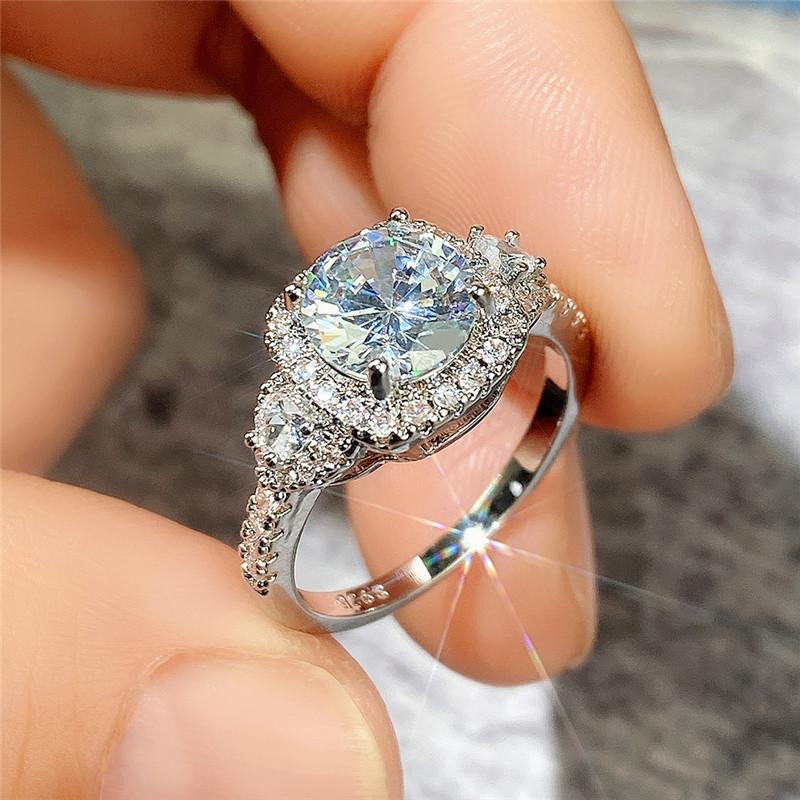 Luxury Crystal Engagement Ring For Women AAA White Cubic Zirconia  Sterling Silver Rings 2025 Wedding Trend Female Jewerly