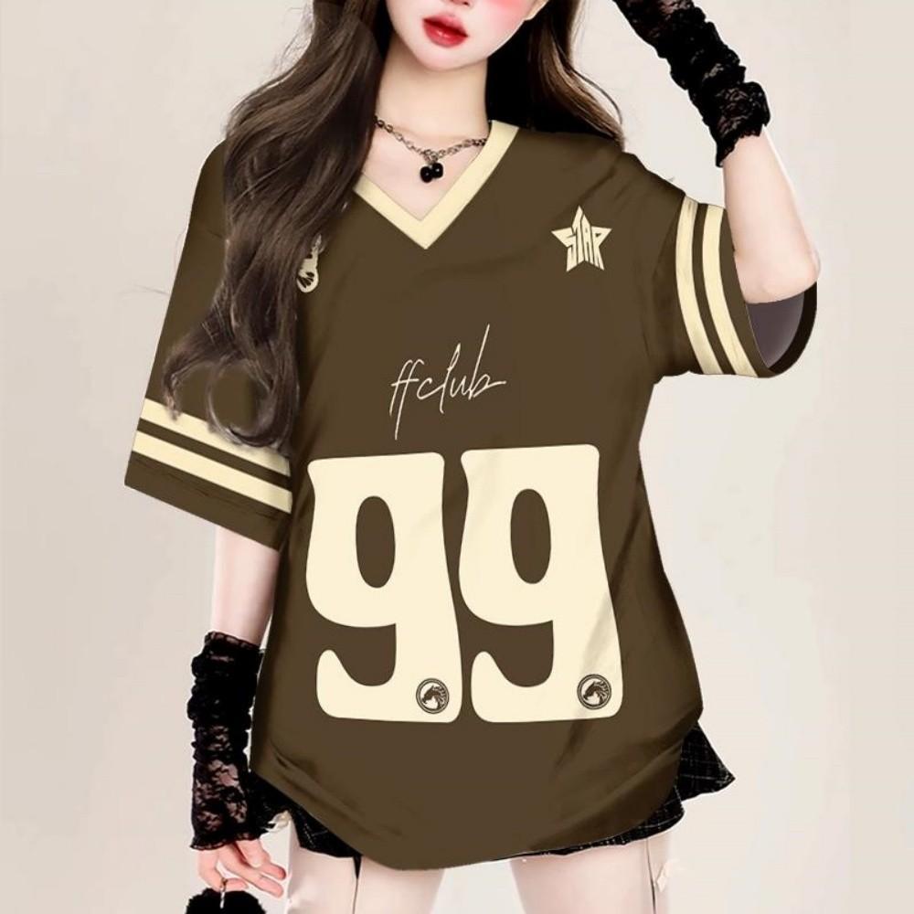 

Korean women s fashionable V-neck short sleeved plus size loose 3D printed top with sweet and sporty style for women 3XL