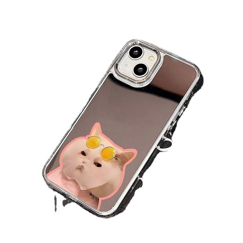 [Mask Cat] Mirror Surface Is Suitable for iPhone17 Mobile Phone Case 16pro Electroplating Button Apple 15 All-inclusive 14