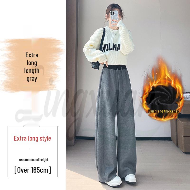 2026 Autumn/Winter Women's High Waist Loose Casual Sweatpants, Plus Velvet Wide Leg Cropped Pants.