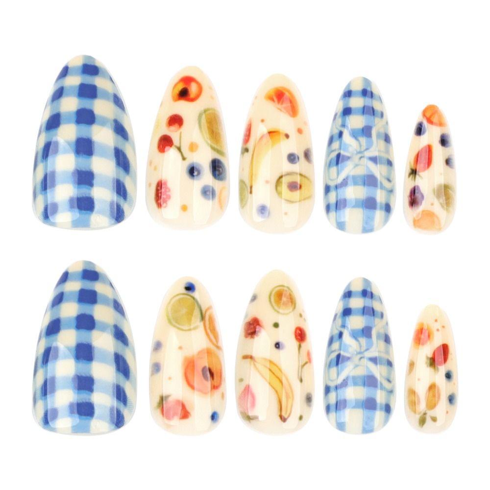 Manicure Długie Migdałowe Sztuczne Paznokcie Kwiaty Motyl French Press on Nails Aurora Odpinane Sztuczne Paznokcie Kobiety