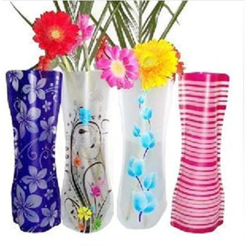 3Pcs Portable Eco-friendly Flower Cute Foldable Vase Wedding Office Home Decoration Random PVC Plastic Flower Vase