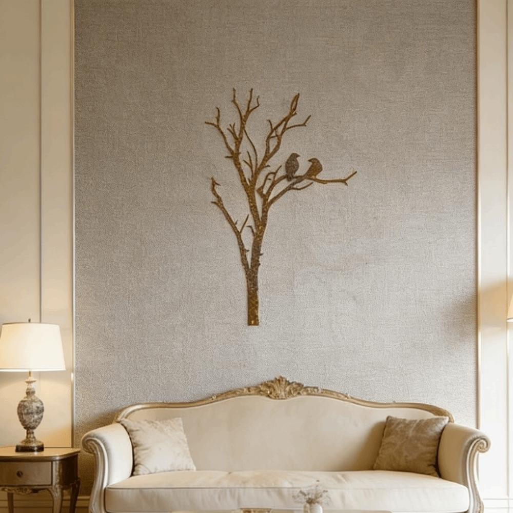 Farmhouse Style Metal Tree Branch Bird Silhouette Decor  Garden Fence