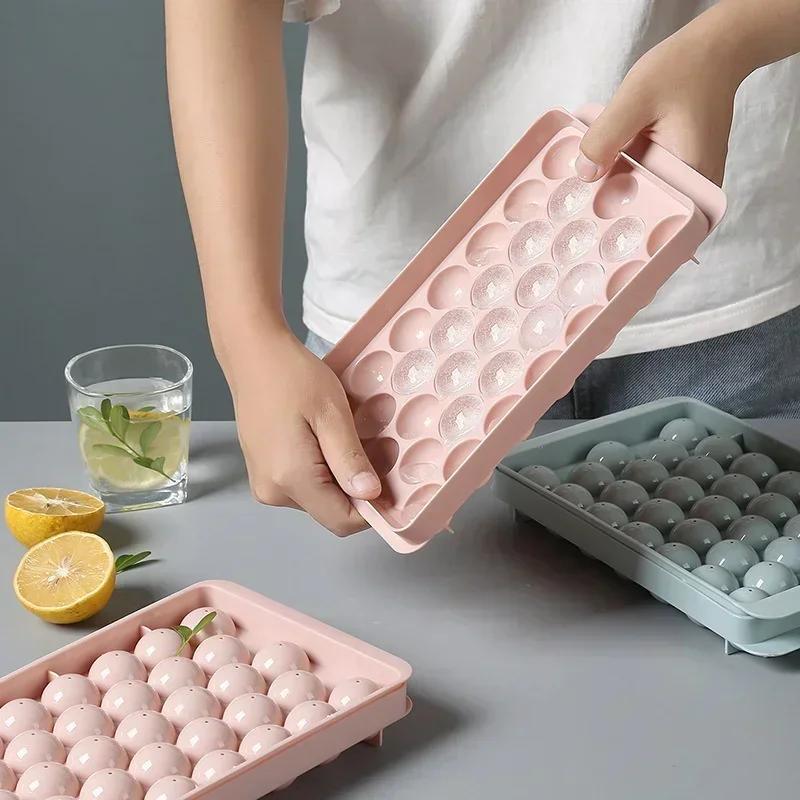 Kitchen Household Pink Blue Large Round Cone Tray with Lid Plastic Ice Cube Mold Refrigerator Spherical Ice Box Convenience Tool