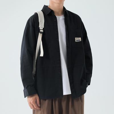 Shirt Men'S Youth Long Sleeve Shirt Men'S Japanese Hong Kong Style Casual Loose Shirt Jacket Men'S