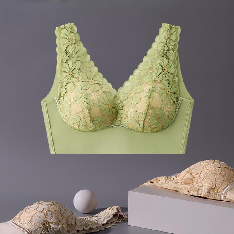 Damsexig spetsbehå med trådlös samlande väst Stor U-rygg Underkläder L-3XL