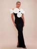 White Floral Black Bodycon Evening Dress with Back Slit – Sleeveless European & American Fashion Slimming Design