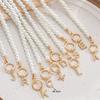 Elegant Simulated-pearl Gold OT Buckle 26 Letters Pendant Necklace for Women Vintage Choke Collares Jewelry Girls Gifts