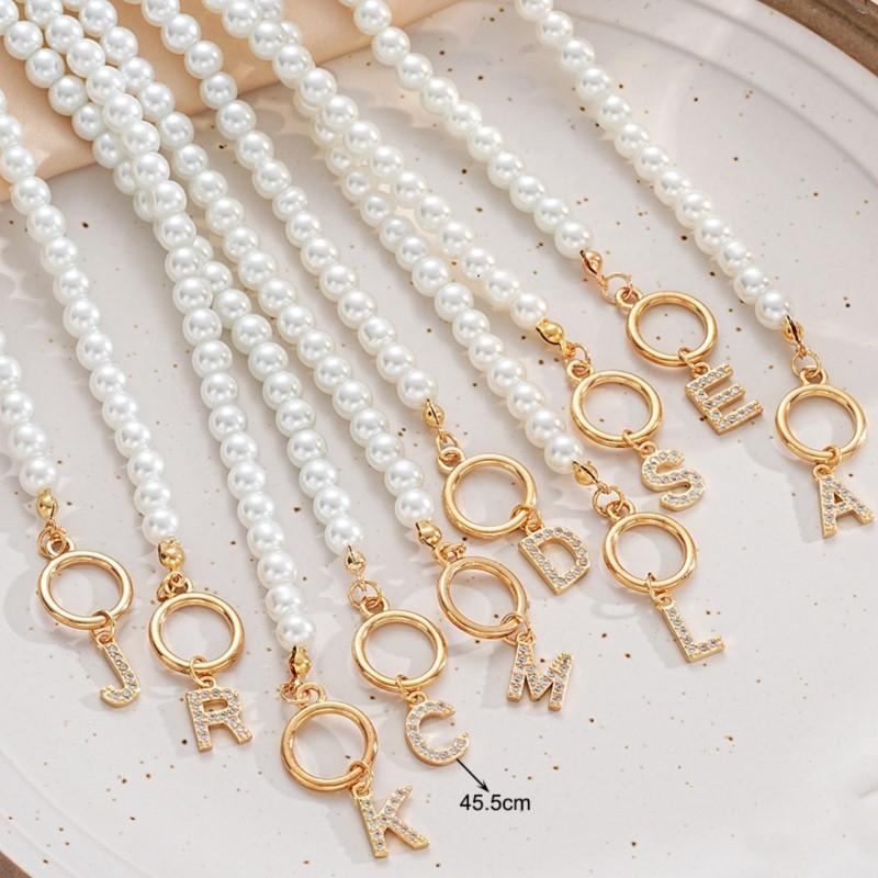 Elegant Simulated-pearl Gold OT Buckle 26 Letters Pendant Necklace for Women Vintage Choke Collares Jewelry Girls Gifts