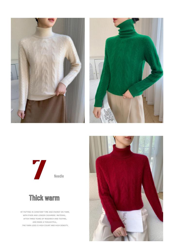 Women's Soft High Neck Cashmere Sweater: 2025 Autumn/Winter Cable Knit, Loose and Versatile, Skin-Friendly.