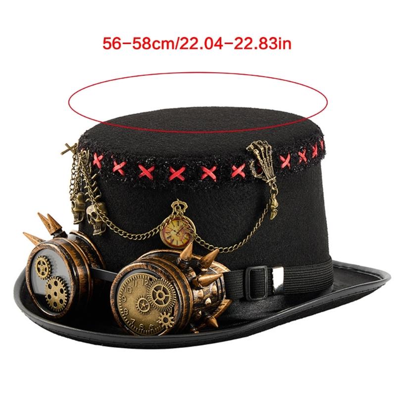 Steampunk Top Hat With Skull Goggles And Industrial Metal Gears Fantasy Cosplay Hat For Costume Rock Concerts Festivals