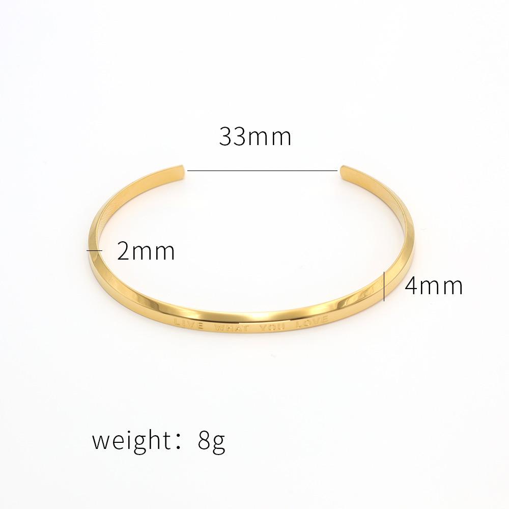 

Simple Hand Jewelry Women S 18K Gold Bevel Cut Lettering C-Shaped Titanium Steel Bracelet