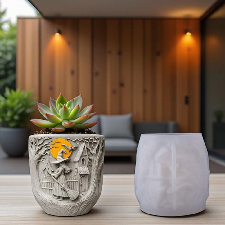 Witch Carved Candle Cup Silicone Molds Easy Demolding Dishwasher Safe For Candle Container Soap Chocolate Resin Craft