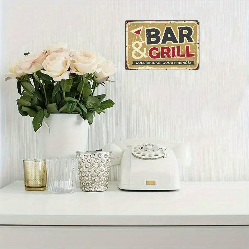2D Flat Wooden 30*20cm 1pc Vintage "Bar & Grill" Sign - Rustic Wall Decor Plaque, Perfect for Home Bar, Kitchen, or Bedroom - Easy To Hang, No Power