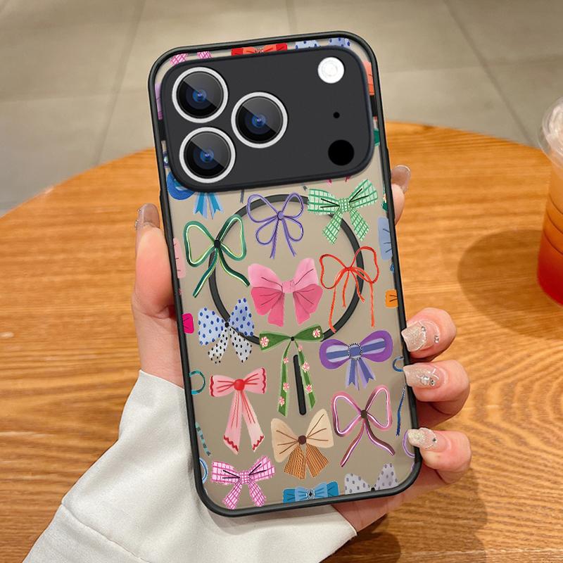 Colorful Bowknots Print Case For iPhone 17 Pro Max Case iPhone 16 15 14 13 Pro Max 17E Magnetic For Magsafe Thin Ring Hybrid TPU+PC Matte Cover