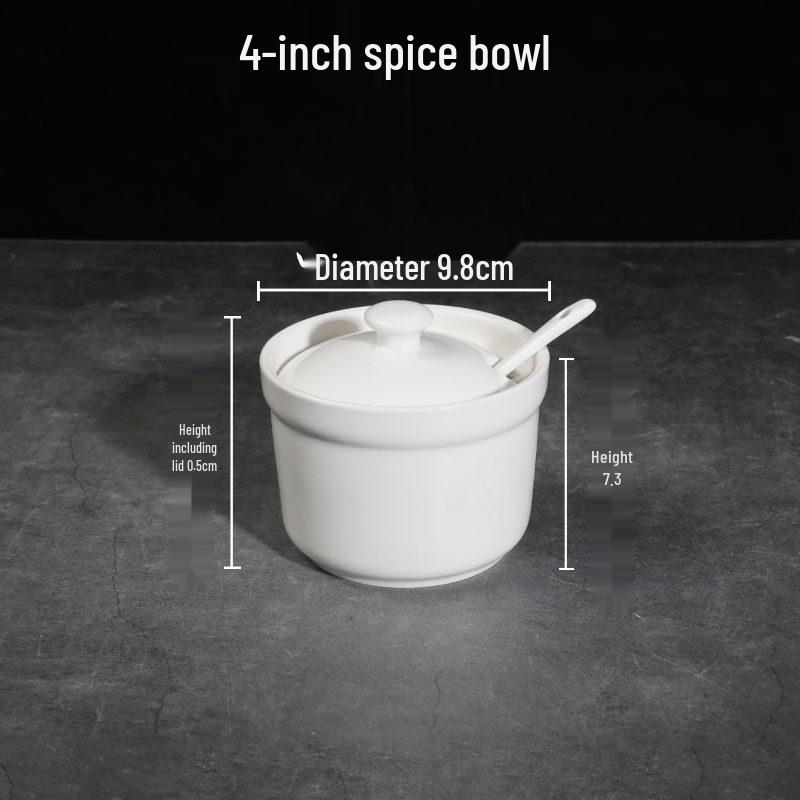 White Ceramic Seasoning Jar with Lid & Spoon - Creative Kitchen Condiment Holder