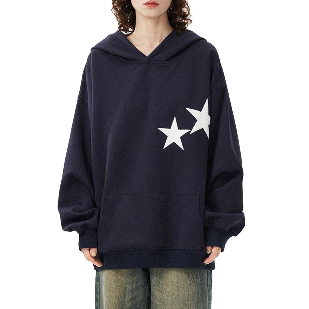 Women's Fall Fashion Hoodies Star Print Long Sleeve Hood Loose Fit Fleece Sweatshirt