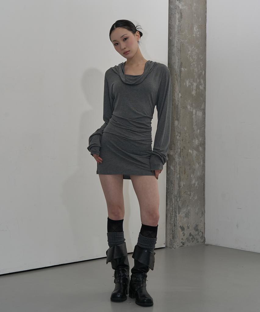 G Museum Cowl Hood Drape Dress (Melange Gray)